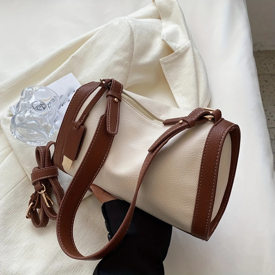 Ship from US Vintage Contrast Color Boston Bag Top Handle Satchel Shoulder Womens Versatile Handbag Purse 250227FBB