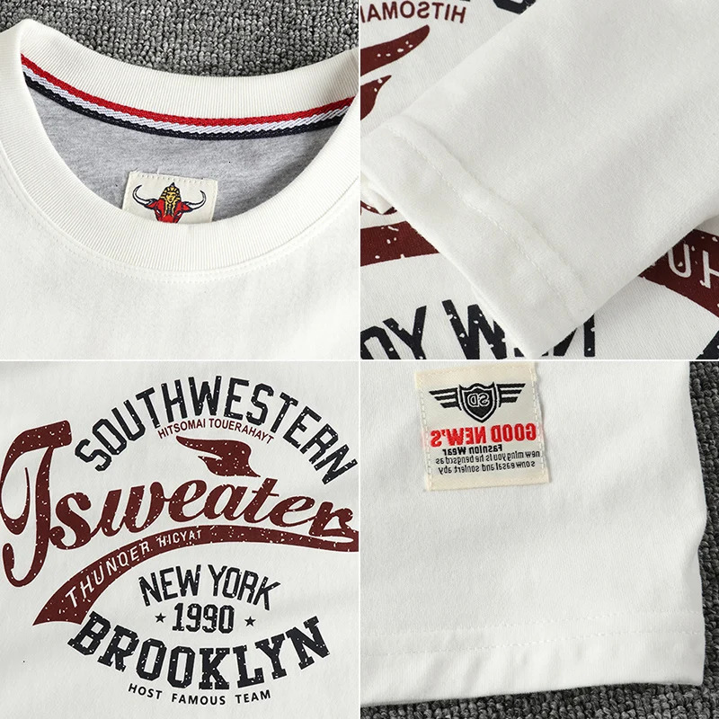 Autumn American Retro Trend Letter Pattern Long Sleeve Tshirt Mens Cotton Casual Bottom Shirt 250226