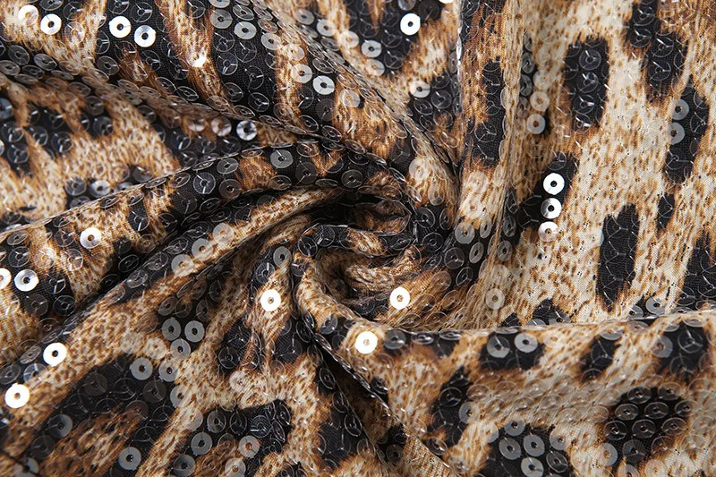 Leopard Print Sequins Two Piece Set Women Sexy U-neck Sleeveless Backless Irregular Tank Crop Tops Mini Skirts Party Clubwear 250227