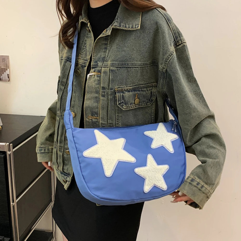 Ship from US Lady Simple Large Capacity Shoulder Bag Women Star Pattern Corduroy Crossbody Casual Tote Girl Travel School Bookbag Handbag 250227FBB