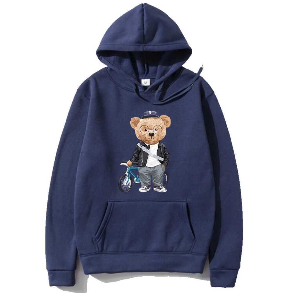 Loose version of wine red hoodie Bear print sweatshirt top Fashion casual long-slved hoodie mens outdoor sportswear brand new X250227