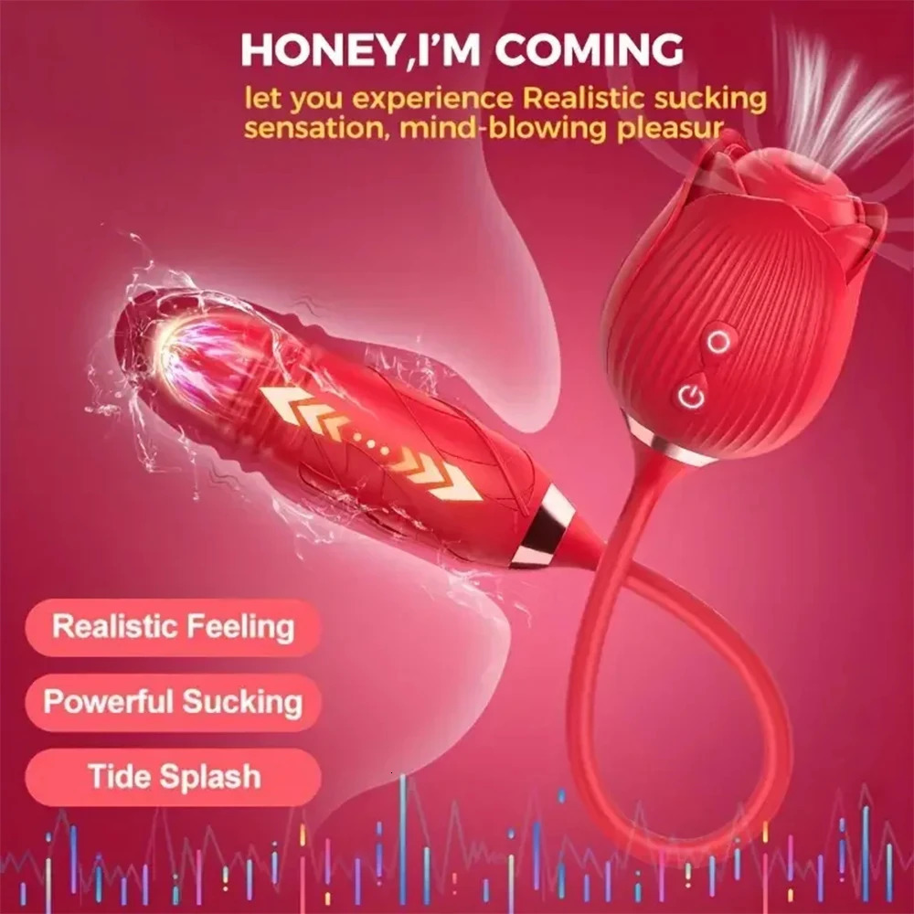 Rose Sucking Vibrator Clitoral Nipple Sucker Dual Head elescopic Vibrator for Women Dildo Masturbators Female Sex Toys 250227
