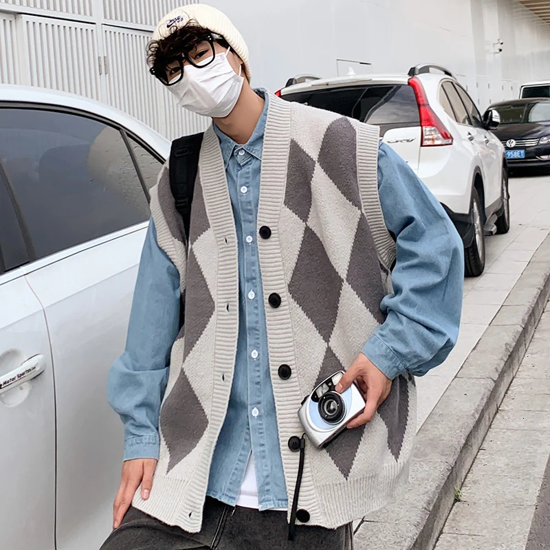 Windproof Open Front Button V Neck Vest Waistcoat Men Warm Soft Coat Autumn Winter Top Sleeveless Basic Casual Knit Cardigan 250225