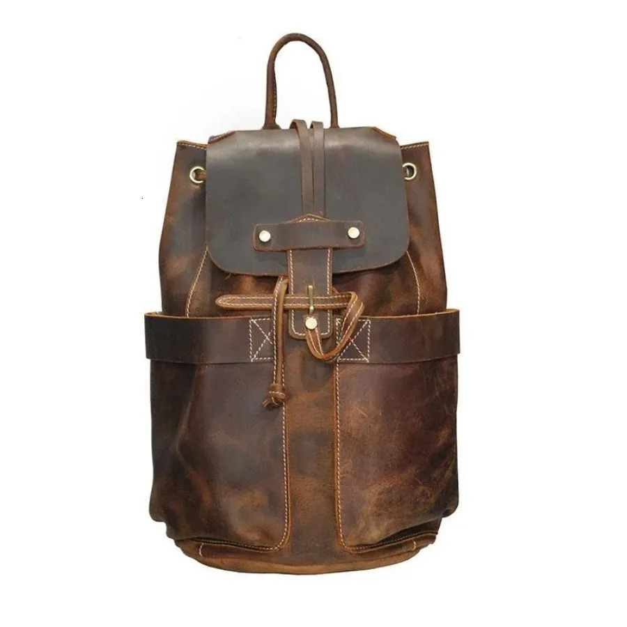 Ship from US Vintage Leather Travel Backpack for Men Women | Durable Rucksack Outdoor Hiking Camping 250227FBB