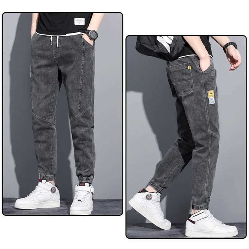 Mens Jeans Elastic Tie Up Harem Denim Pants Male Bound Feet Designer Cargo Joggers Denim Trousers Daily Narrow Leg Casual Jeans X250227
