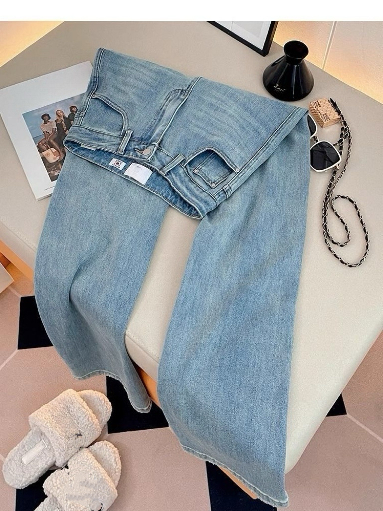 Blue retro fashion street high waist wide leg women's pants letters loose casual jeans size S_XL Free shipping