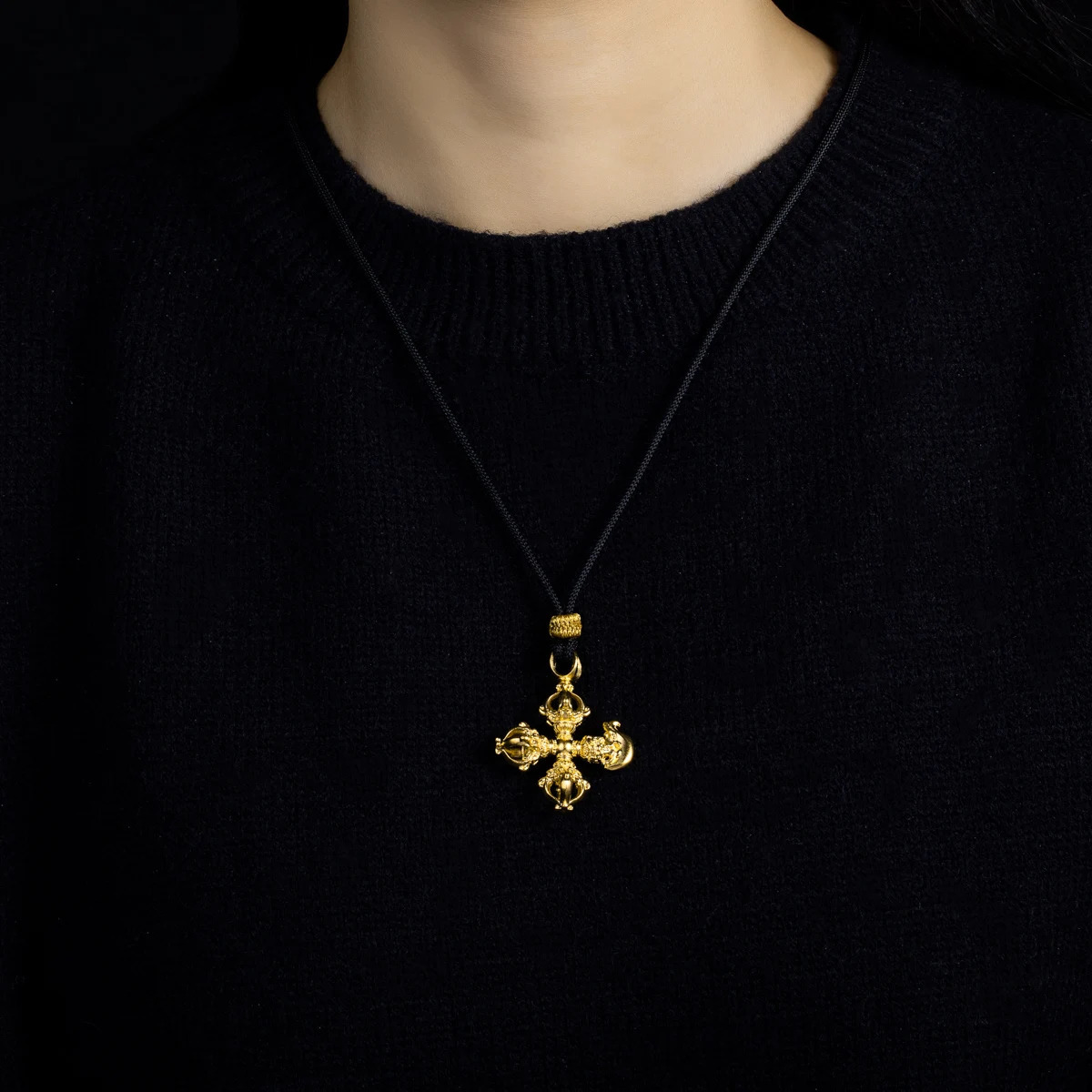 AnuJewel Cross Vajra Pendant Necklace Gold-Covered Silver Real Yellow Gold Surface 925 Solid Silver Necklace Jewelry Wholesale 250227