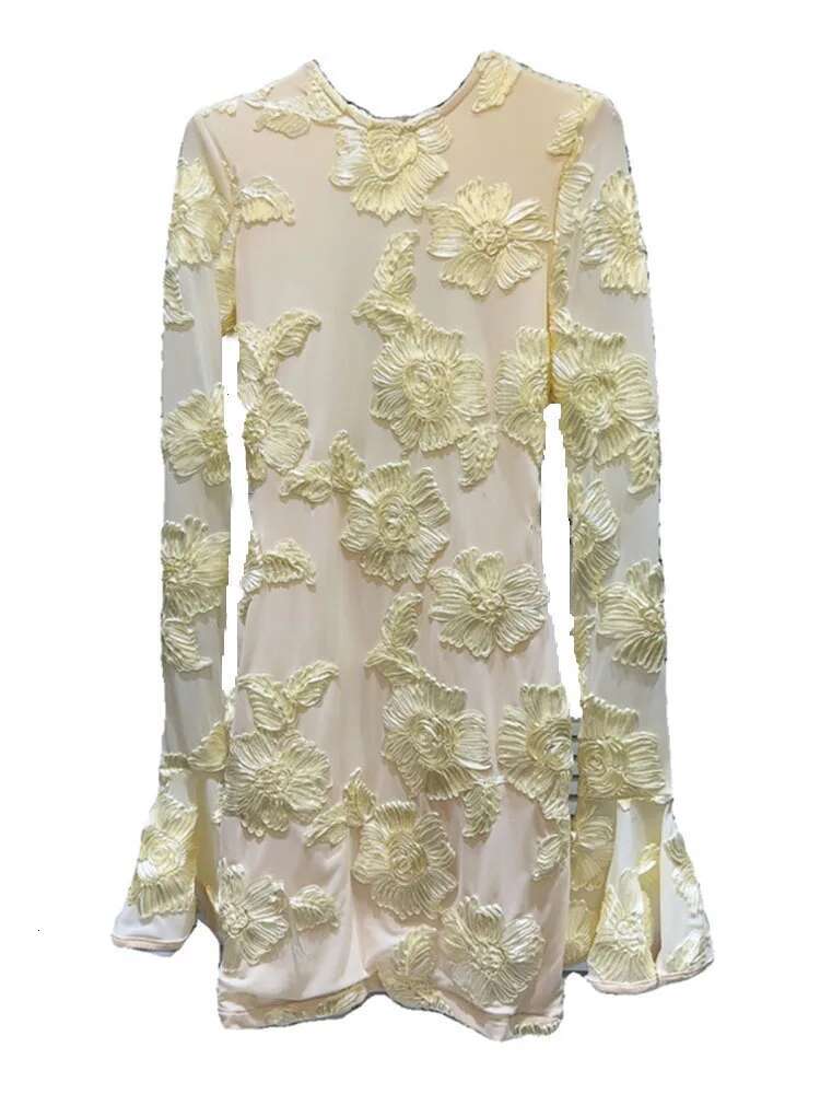 DEAT Fashion Women's Embroidery Wer Back Hollow Out Dress 2025 Spring Trendy O-Neck Flare Sleeves Dresses Female 11Xx8960