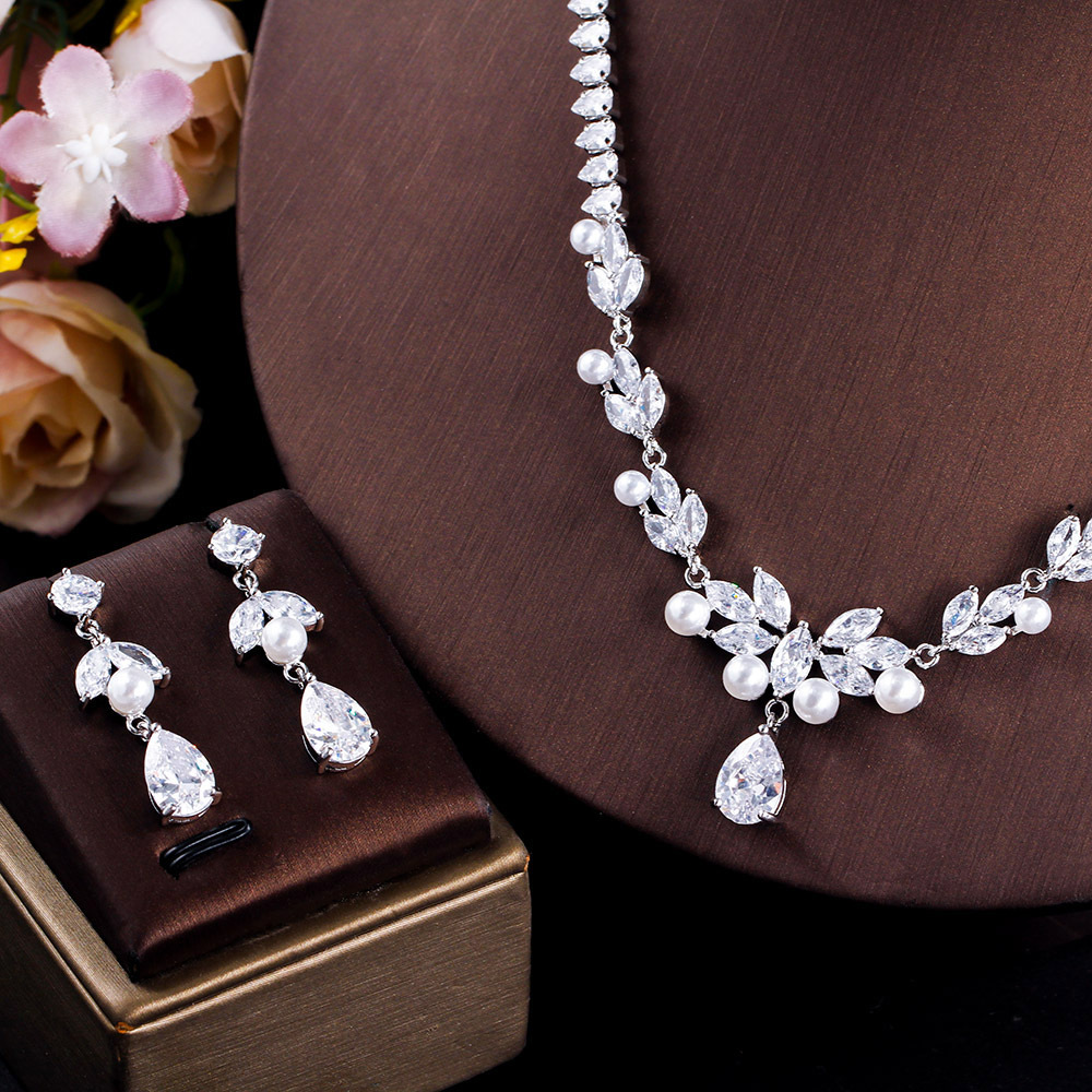 Choucong Ins Top Sell Wedding Jewelry Sets Luxury 18K White Gold Fill Water Drop 5A Cubic Zircon CZ Diamond Gemstones Women Dangle Earring Flower Pend