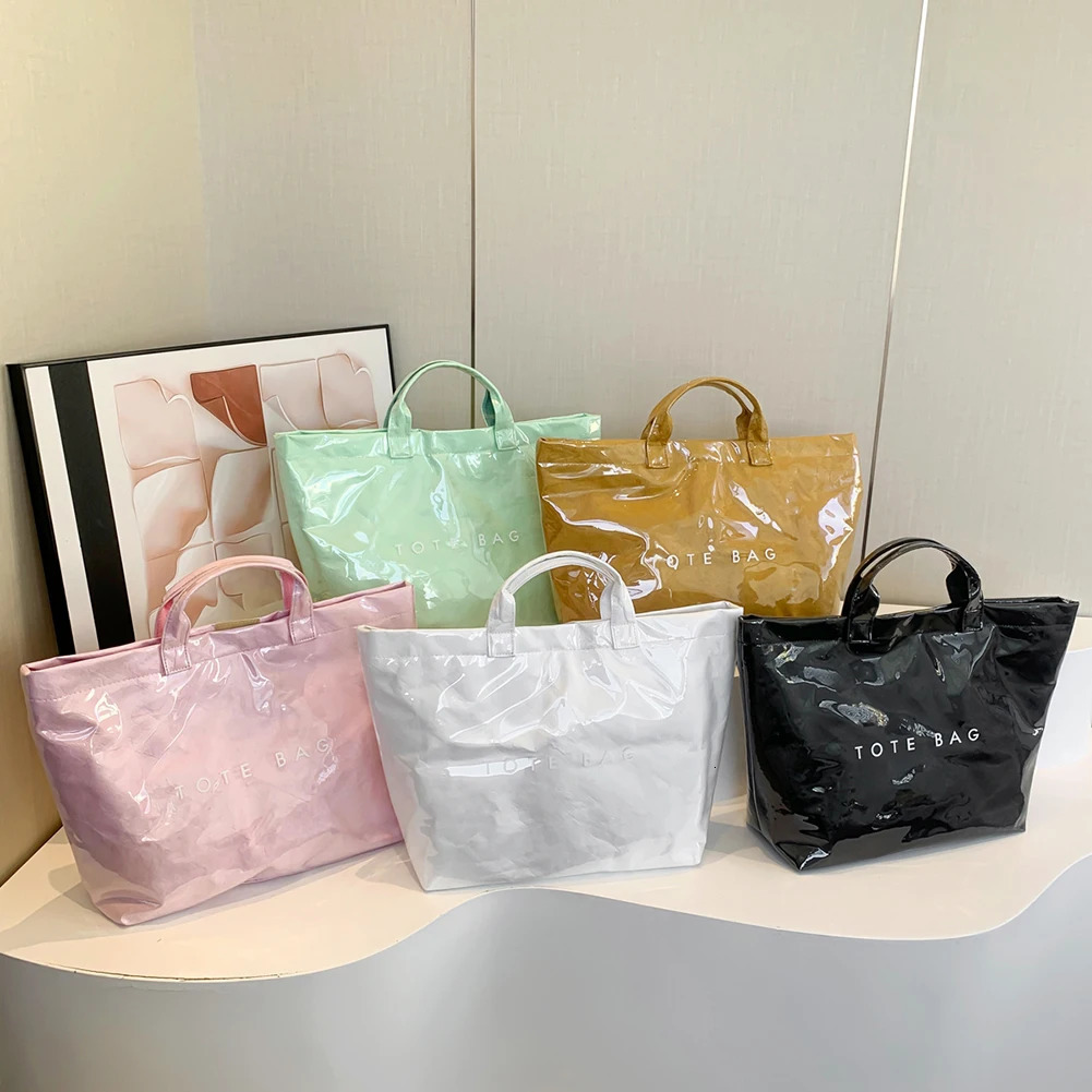 Ship from US Women Large Capacity Vintage Solid Trend Top Handle Bag Letter Print Purse PVC Handbag Female Travel Shoulder Bags Tote 250227FBB