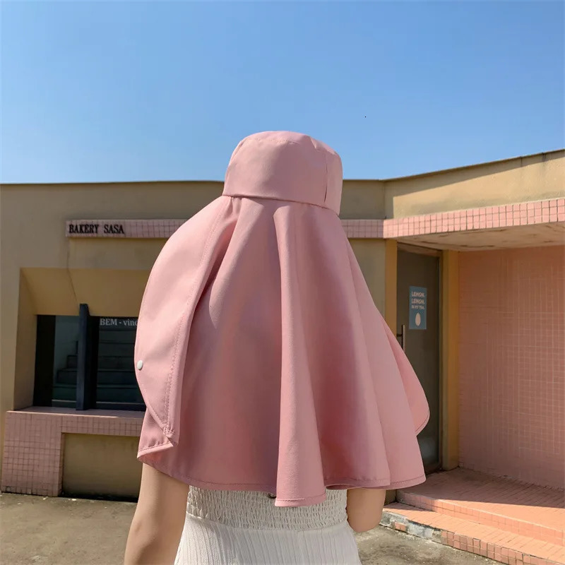 Womens Summer Sun Hat with Extra Wide Brim Foldable Polyester Sunshade Cap for Shoulder Protection Adjustable Fit 250218