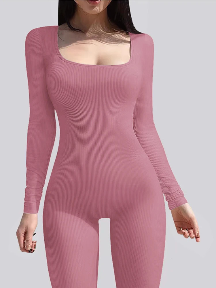 Threaded Fabric High Quality Women Jumpsuits Long Sleeve Shapewear Hip Lift Yoga Exercise One Piece Jumpsuit With Long Pants 250224CJ
