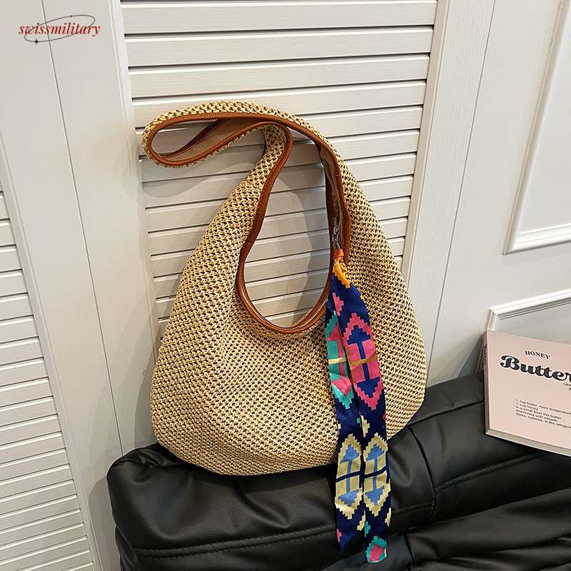 Straw bag for women 2025 new summer seaside vacation beach shoulder forest series handmade woven bag, large capacity #swissmilitary