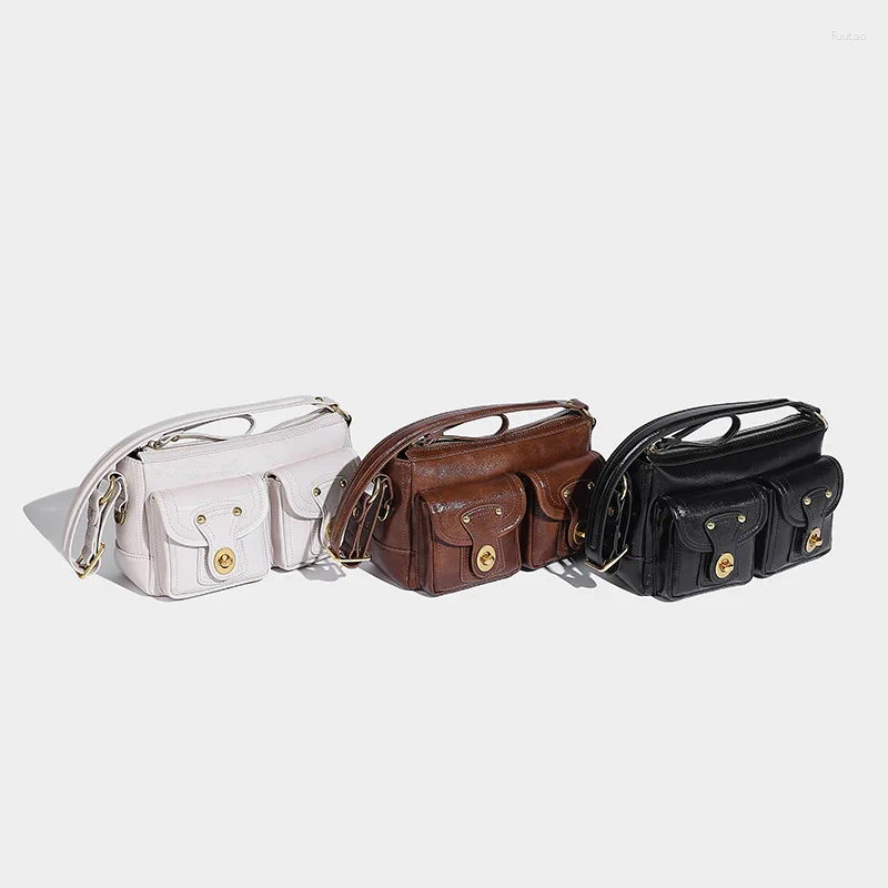 2025 - Totes Double Pocket Simple Retro Design Underarm Bag High-value Versatile Attendance One-shoulder Oblique Cross Postman - Highvalue Oneshoulder