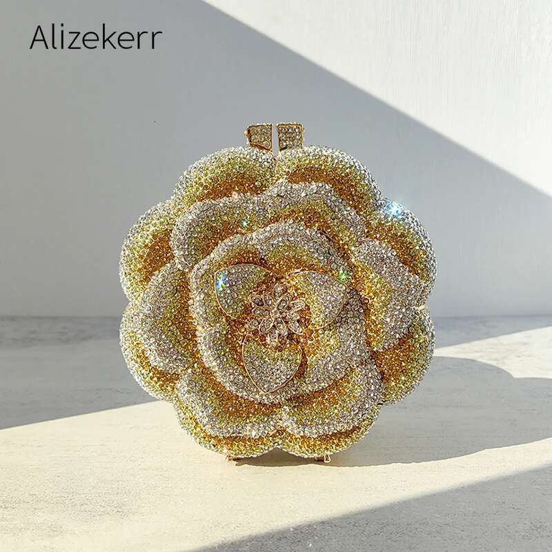 Alizekerr Rose Shaped Rhie Evening Bags Women Boutique Classy Sparkg Dia wer Clutch Purses Bridal Wedding Party