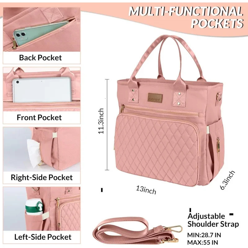 Ship from US Large Womens Lunch Bags Insulated Durable Nylon Thermal Tote with Storage Pocket 13L x 63W 113H Pink 250227FBB
