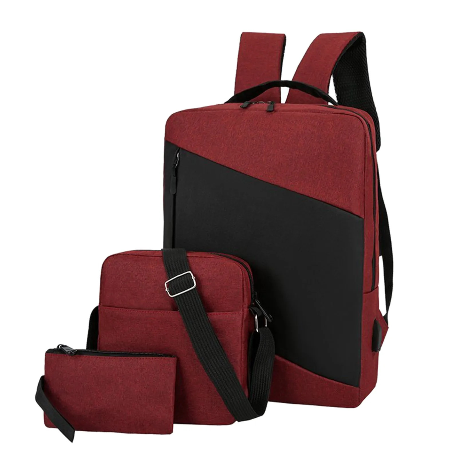 Ship from US Unisex Backpack 3 Piece Set Travel Computer Business Bag Casual Color Matching Shoulder Lockable School Bags Laptop 250227FBB