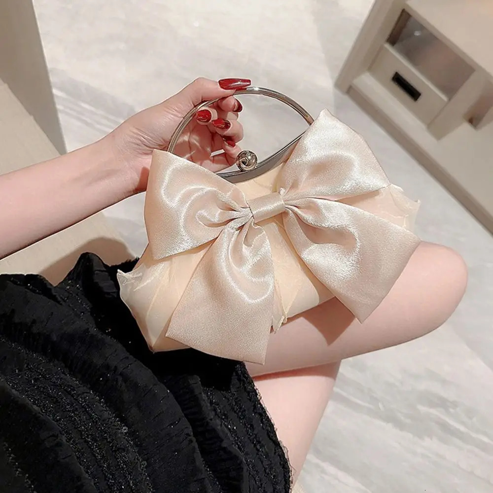 Golden silk bow evening bag for womens elegant and fashionable banquet clutch chain shoulder y wallet party handbag 250226