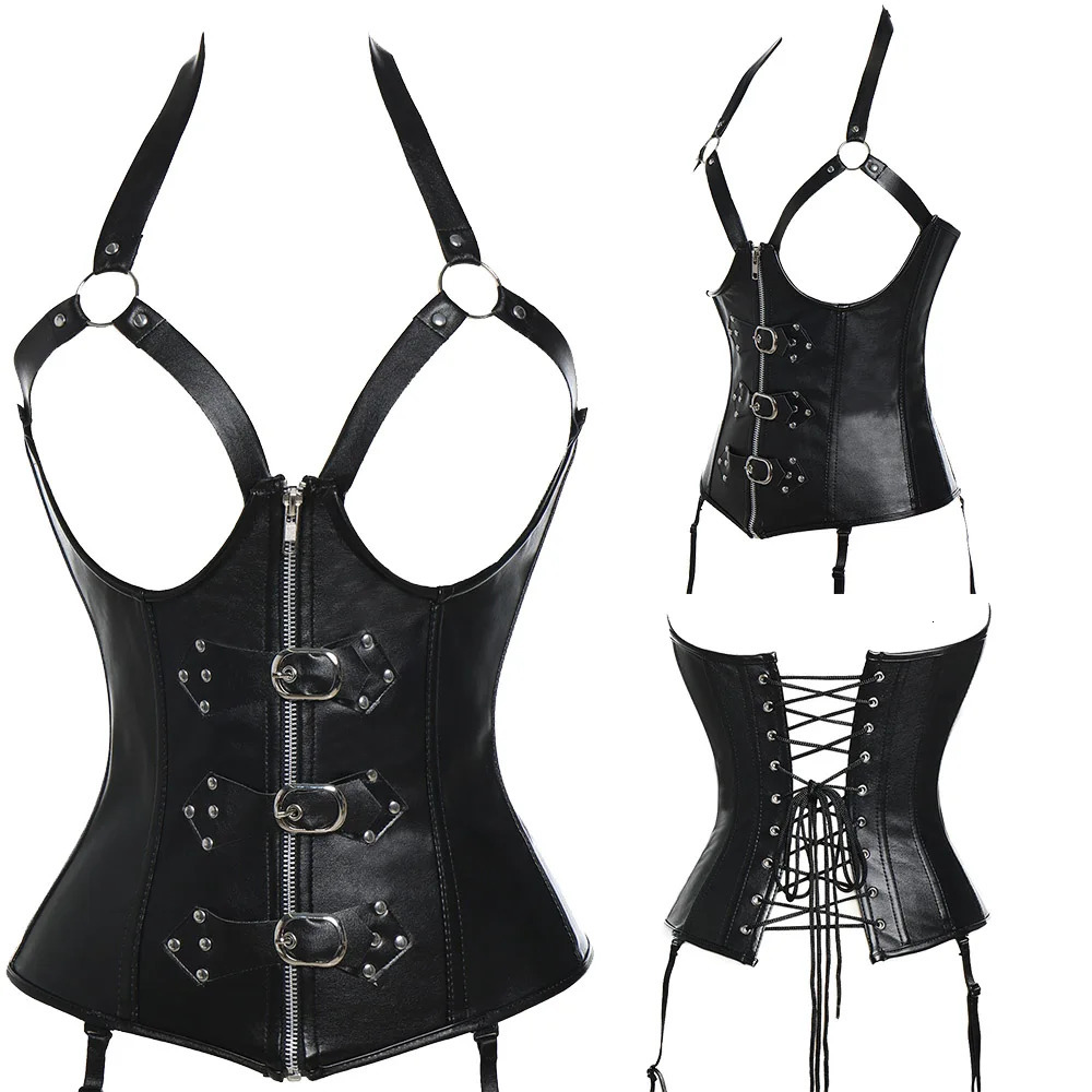 Sexy Plus Size Steampunk Gothic Corset Bustier Steel Boned Leather Waist Trainer Corset Bustier Waist Cincher Shaper Corselet 250227