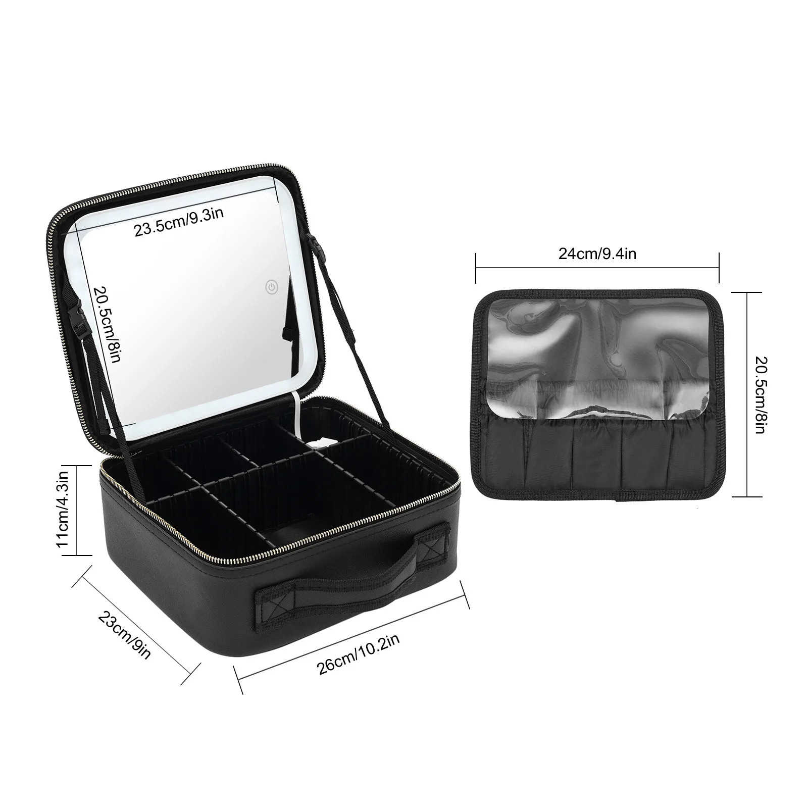 Ship from US Black Makeup Bag with Mirror and Light Portable Train Case Professional LED Cosmetic Bags Adjustable Dividers 250227FBB