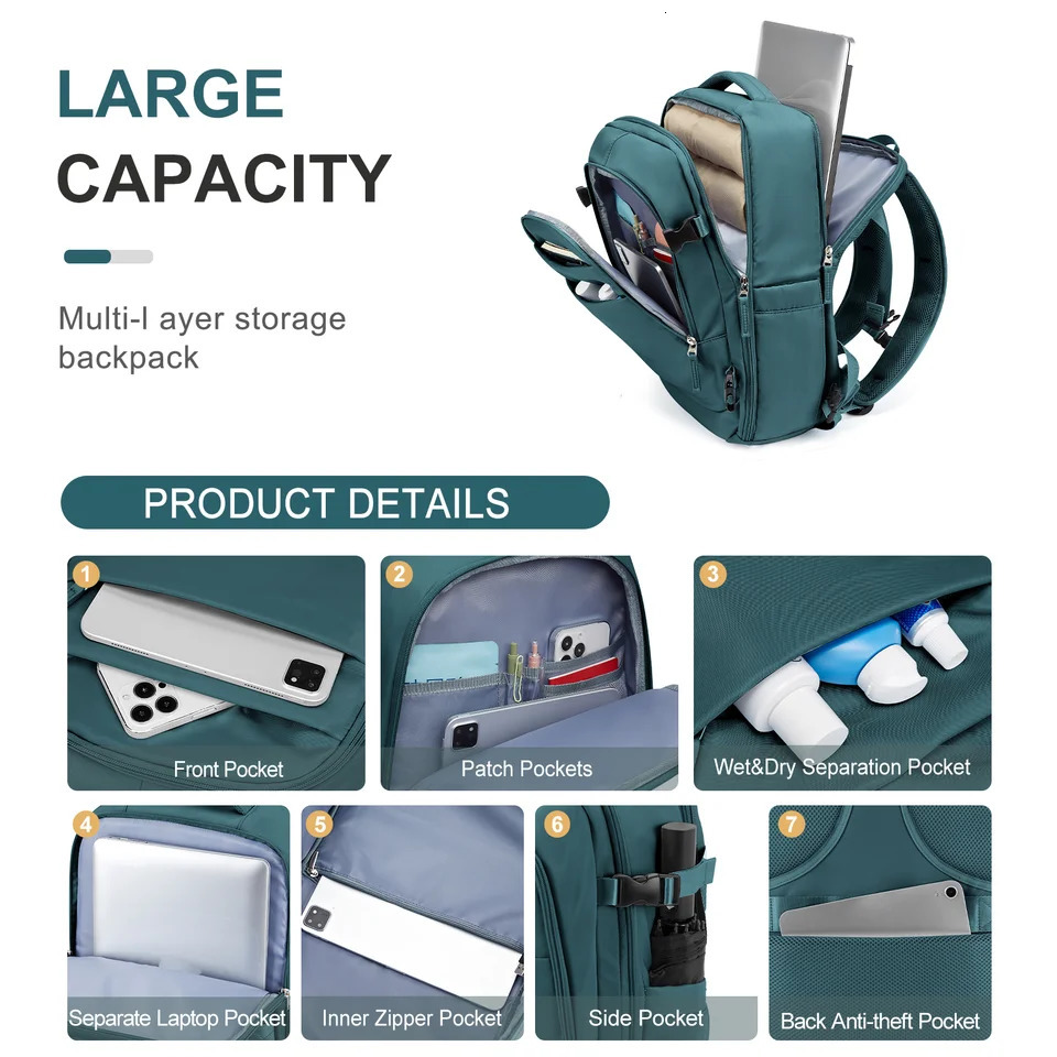 Ship from US Large Travel Backpack Women Carry on Airline Approved Personal Item Bag Airplane Hiking ShortTrip Rucksack 250227FBB