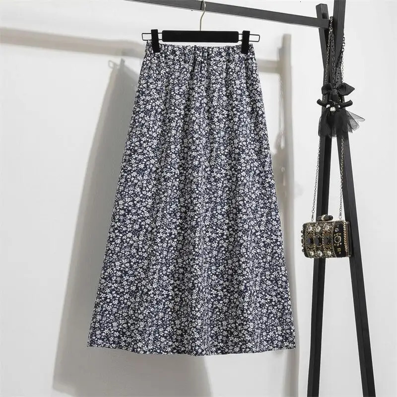 Spring Summer Chiffon Women skirts Casual Floral Printed Woman Long skirts Elastic Waist Female Loose extended Skirt 250224