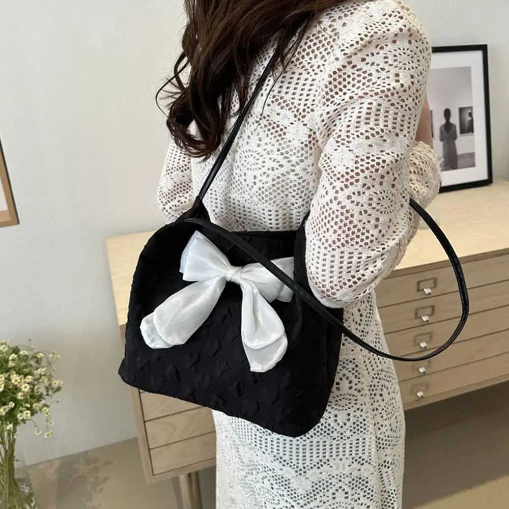 Bow Handbag Large Capacity Canvas Bag Korean Style Shoulder Bags Casual Tote Bags Cute Crossbody Bag Reusable Shopping BagXJ250227