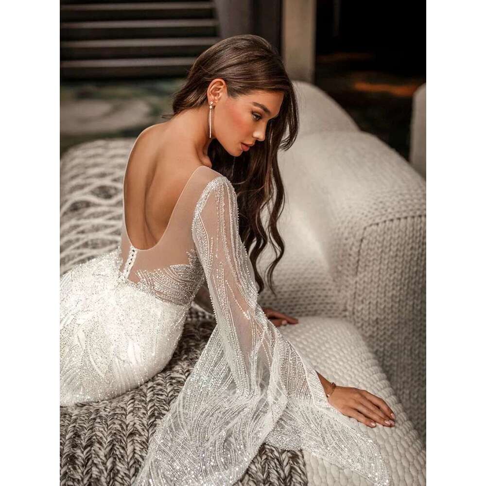 Mermaid Dresses O-Neck Design Lace One Sleeve Side Split Without Backrest Floor Length Custom Bridal Dress