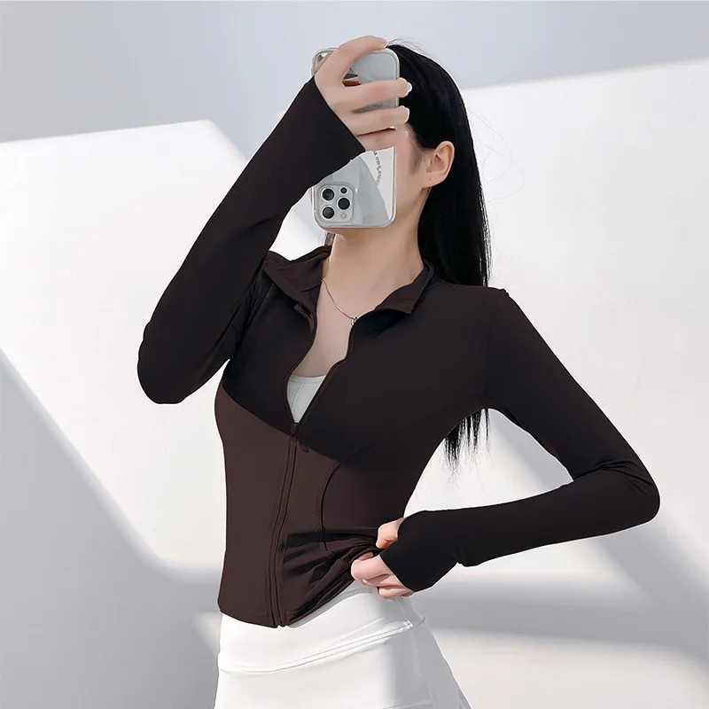 #3433 QuickDry Jacket Women Solid Color Thin Zipper Sexy Outerwear Skinny Short Womens Jackets And Coats High Stretch Spring 250227