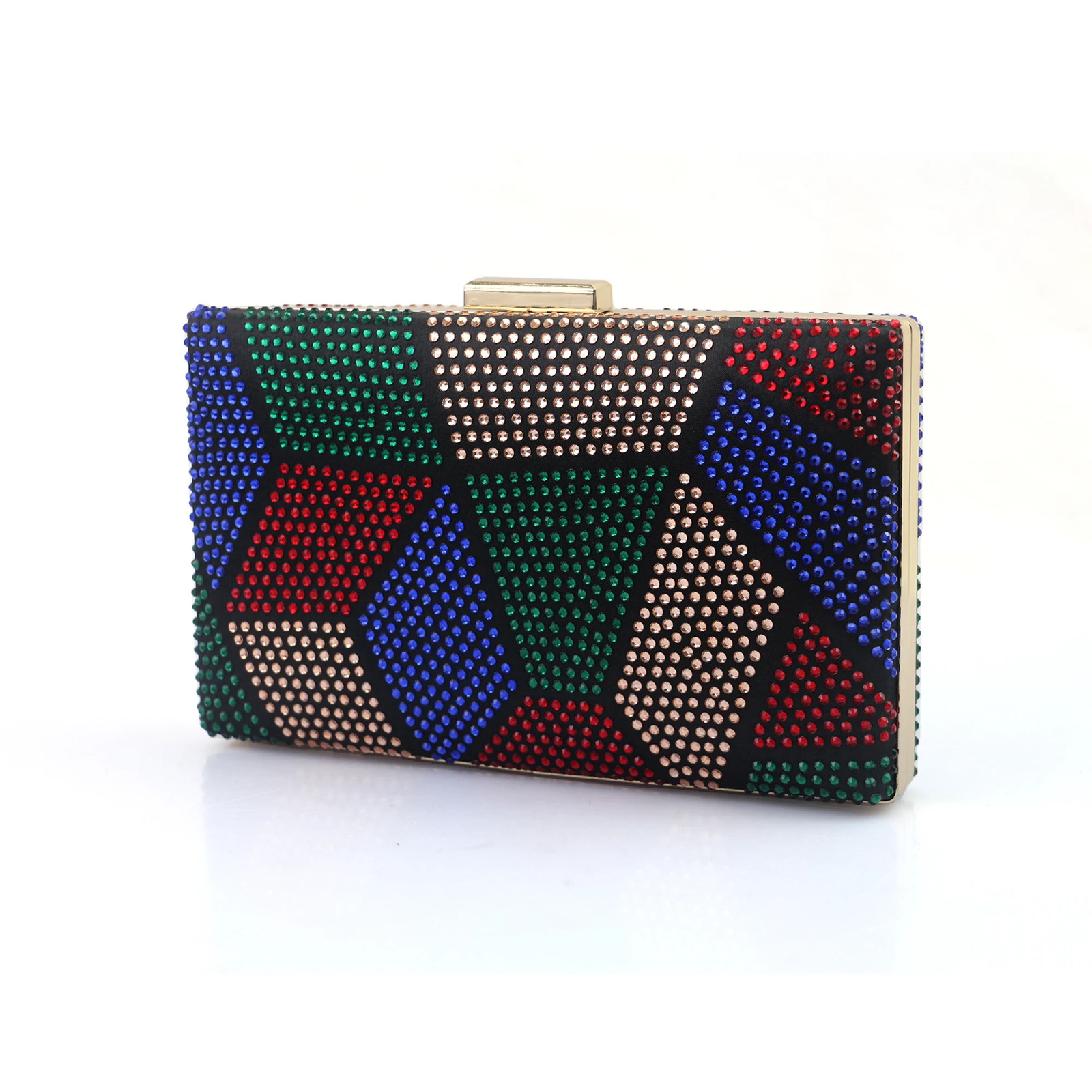 Gorgeous Sparkling Diamond Colorful Rhinestone Block Geometric Pattern Satin Hard Shell Small Square Bag Womens Clutch Evening Bridal Vale 250226