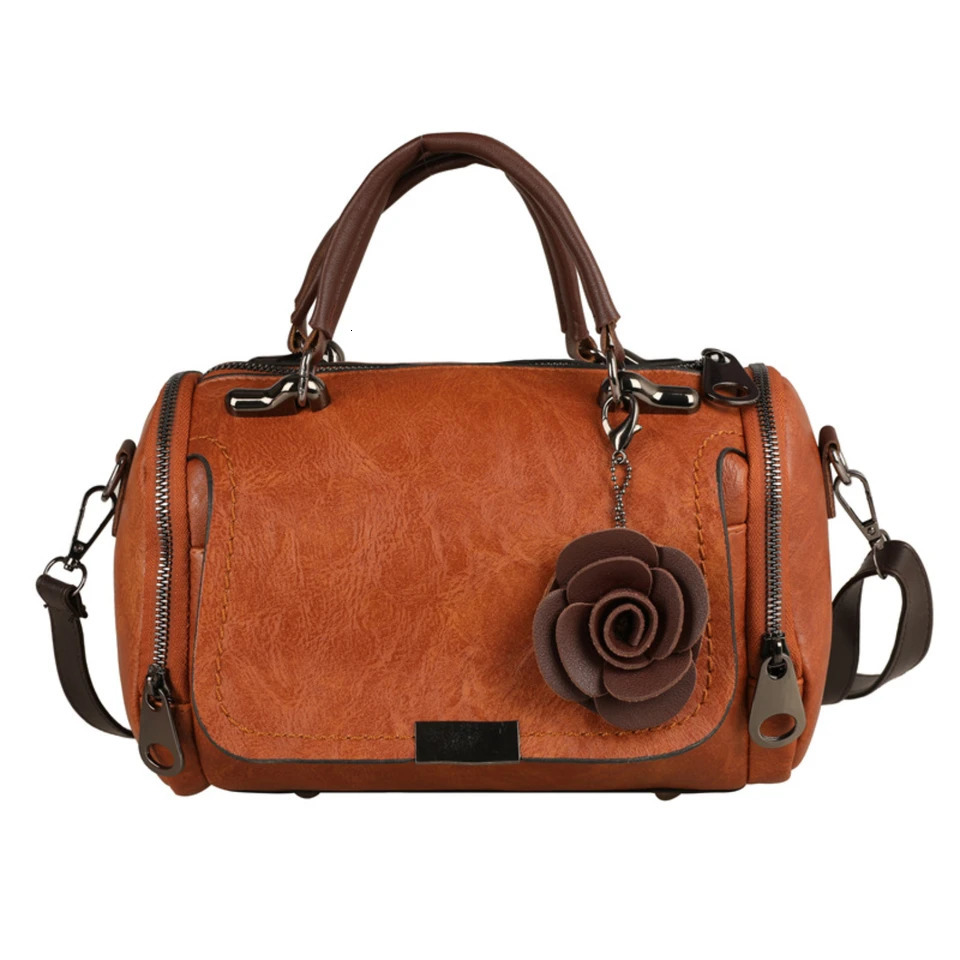 Ship from US Vintage Boston Flower Decor Crossbody Bag Portable Double Handle Pillow 250227FBB