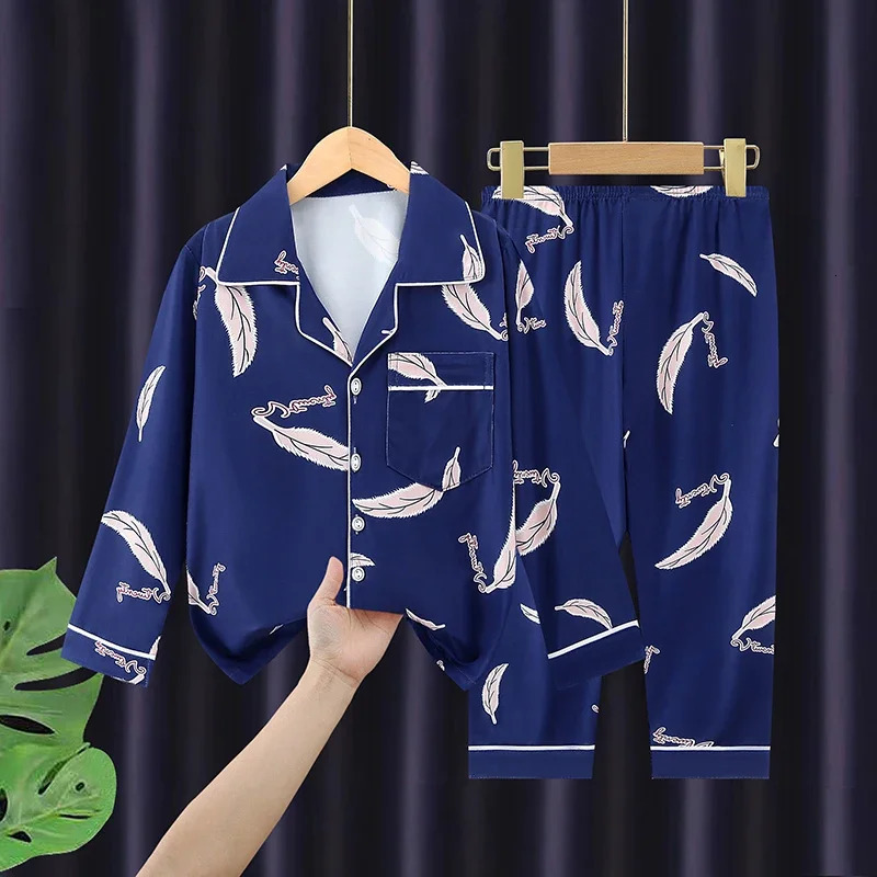 Teenager Boy Girl Pajamas Set Kids Spring Autumn Print Cute Cotton Sleepwear Long Sleeve Birthday Gift School Loungewear 3-16Y 250227