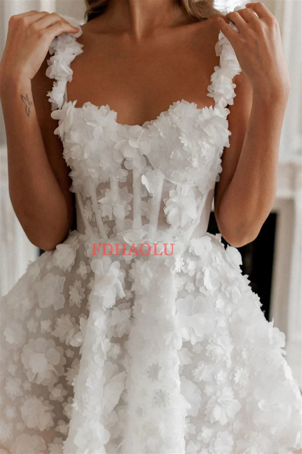 Customized Two Straps Full Lace Flower ShortMini Wedding Dresses For Women Formal Bridal Grown Rode De Morrie up 250224