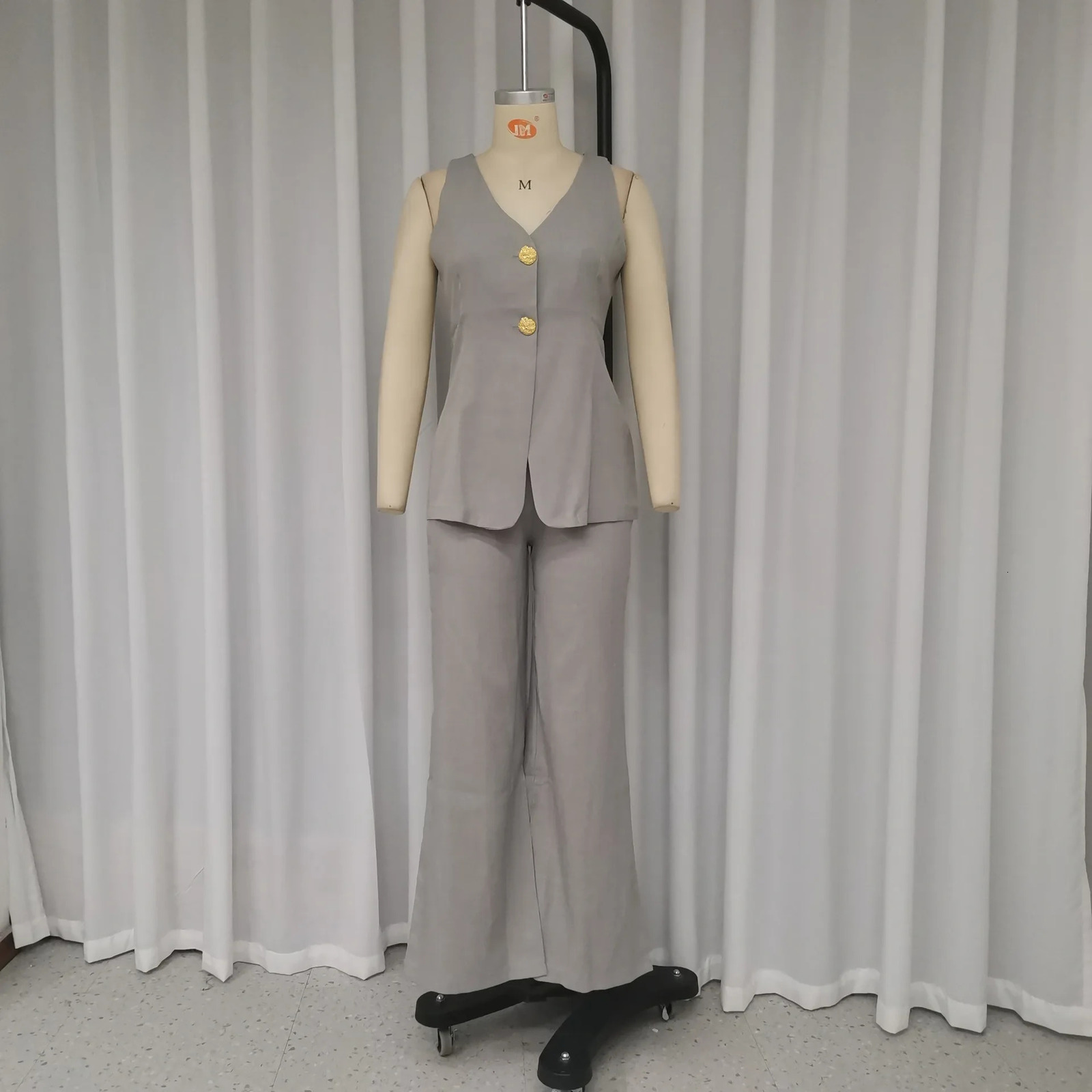 Two Piece Sets Women Pants Set V Neck Sleeveless Slim Elegant Tops Vest High Waist Wide Leg Long Casual Work Splice 250226