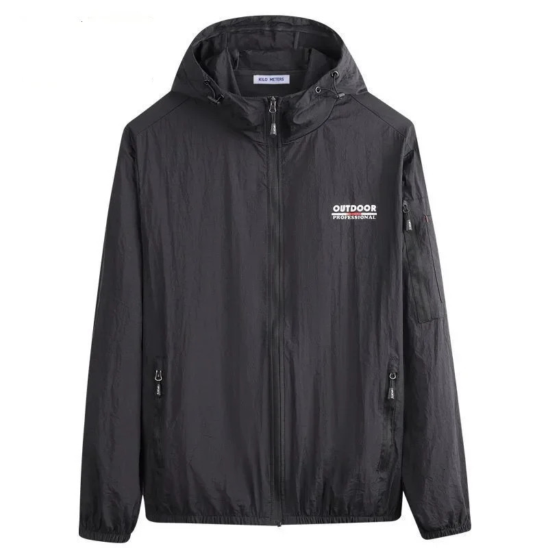 Summer Quick Dry Jacket Men Fashion Hooded Coat Thin Windbreaker Sunscreen Outdoor Sportwears Hiking Cycling Camping Jacket 5XL 250225
