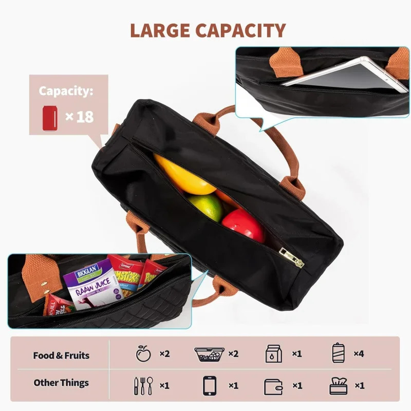 Ship from US Large womens lunch bag insulatedadult boxdurable nylon heat cooler bagleak proof 250227FBB