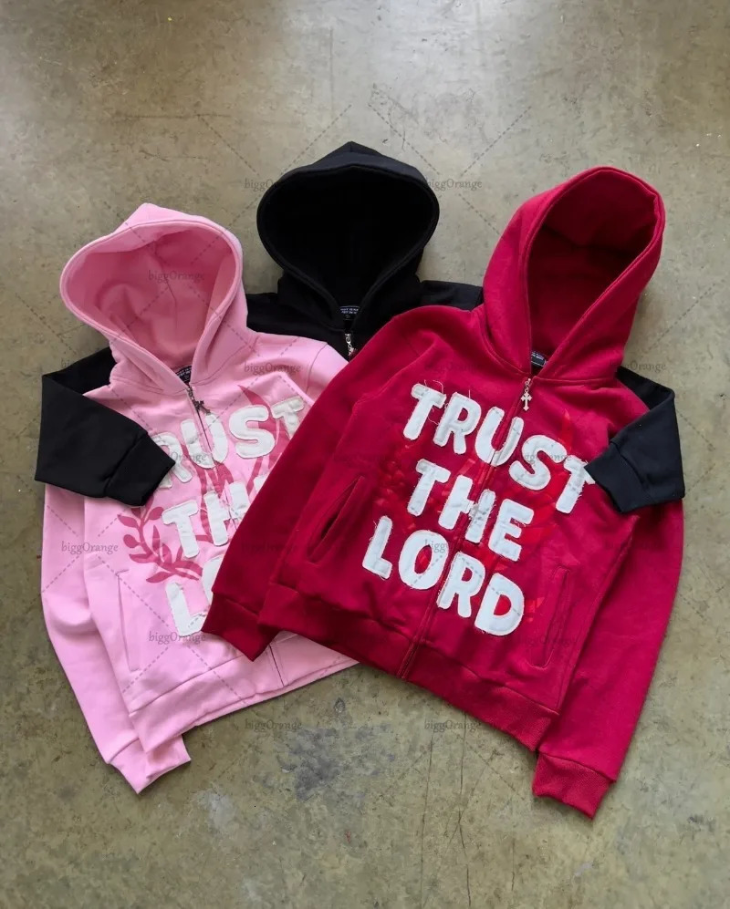 Retro Colorful Harajuku Y2K Clothing Women Street Hiphop Punk Oversized Sweatshirt Goth Cross Trendy Casual Zipper Hoodie Men 250227