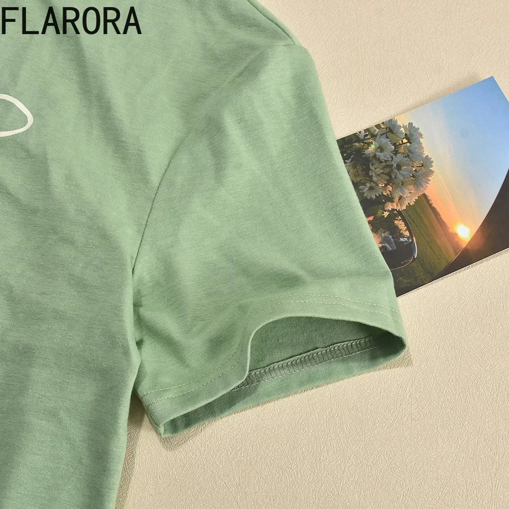 FLARORA Fashion Printing Womens Two Pieces Set Shorts Sleeve Tops And Bike Shorts Tracksuits Sets Y2k Streetwear Female Outfits 250226