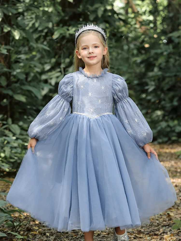 Girl's Dresses Elsa Frozen Little Girl Birthday Dress Long Sleeved Gauze Autumn Winter Elegant Princess Gala Dresses for Girls 3-10 Years Old Y25