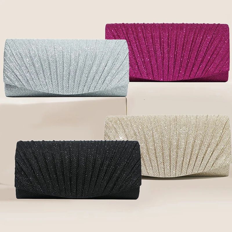Evening Clutch Bag Womens Pleated Sequin Wedding Purse Bride Handbag Chain Crossbody For Banquet Party Dinner XA13ZZ 250226