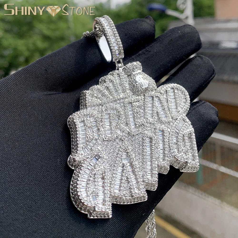 Fashion BREAD GANG Letters Necklace For Men Bling Micro Pave 5A CZ Cubic Zirconia Money Bag Pendant Iced Out Hip Hop Jewelry 250227