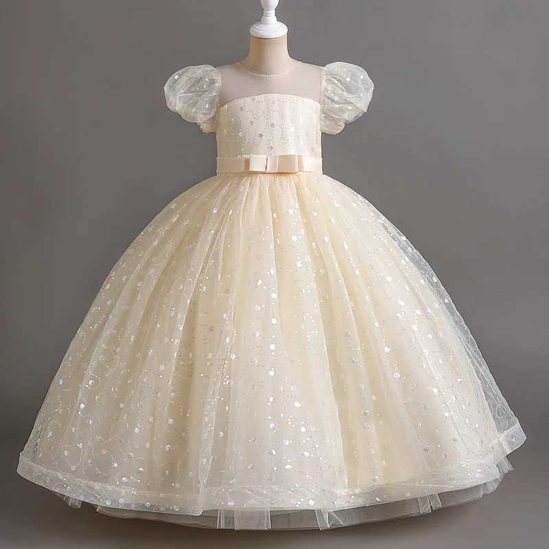 Girl's Dresses Girls court style in French puffle-sleeve dress mesh Shag skirt Sweet Princess flower child performance #r155 Y250227EB9K