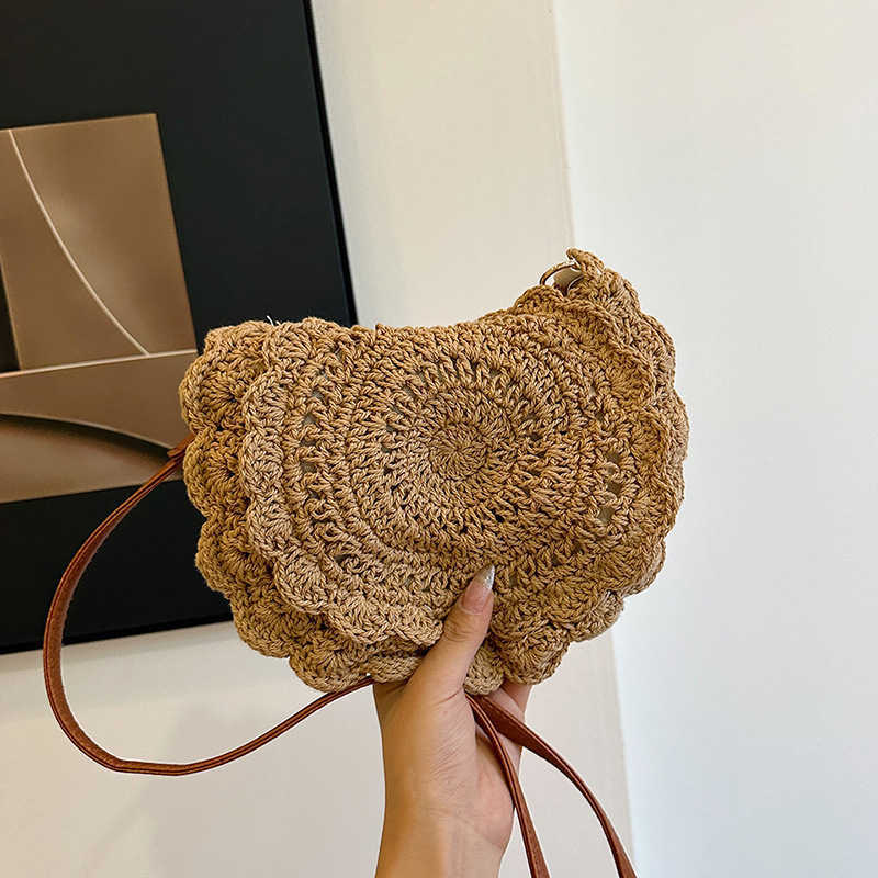 Bohemian style cotton thread woven bag for women 2025 new fashion hollow circular crossbody phone bag beach bag