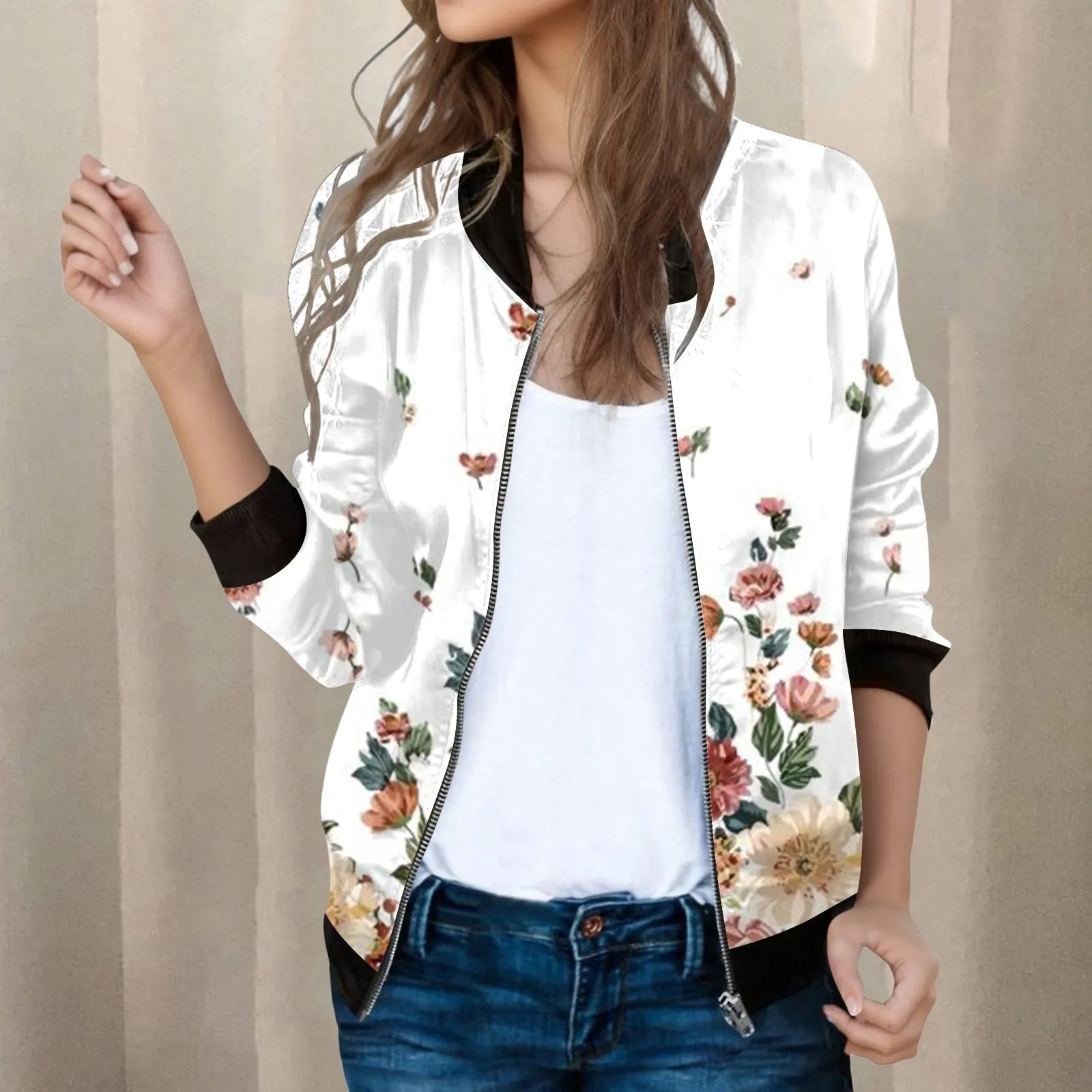 Womens autumn jacket fashion zipper stand up collar Harajuku streetwear bomber Coats Chaquetas Para Mujeres 250227