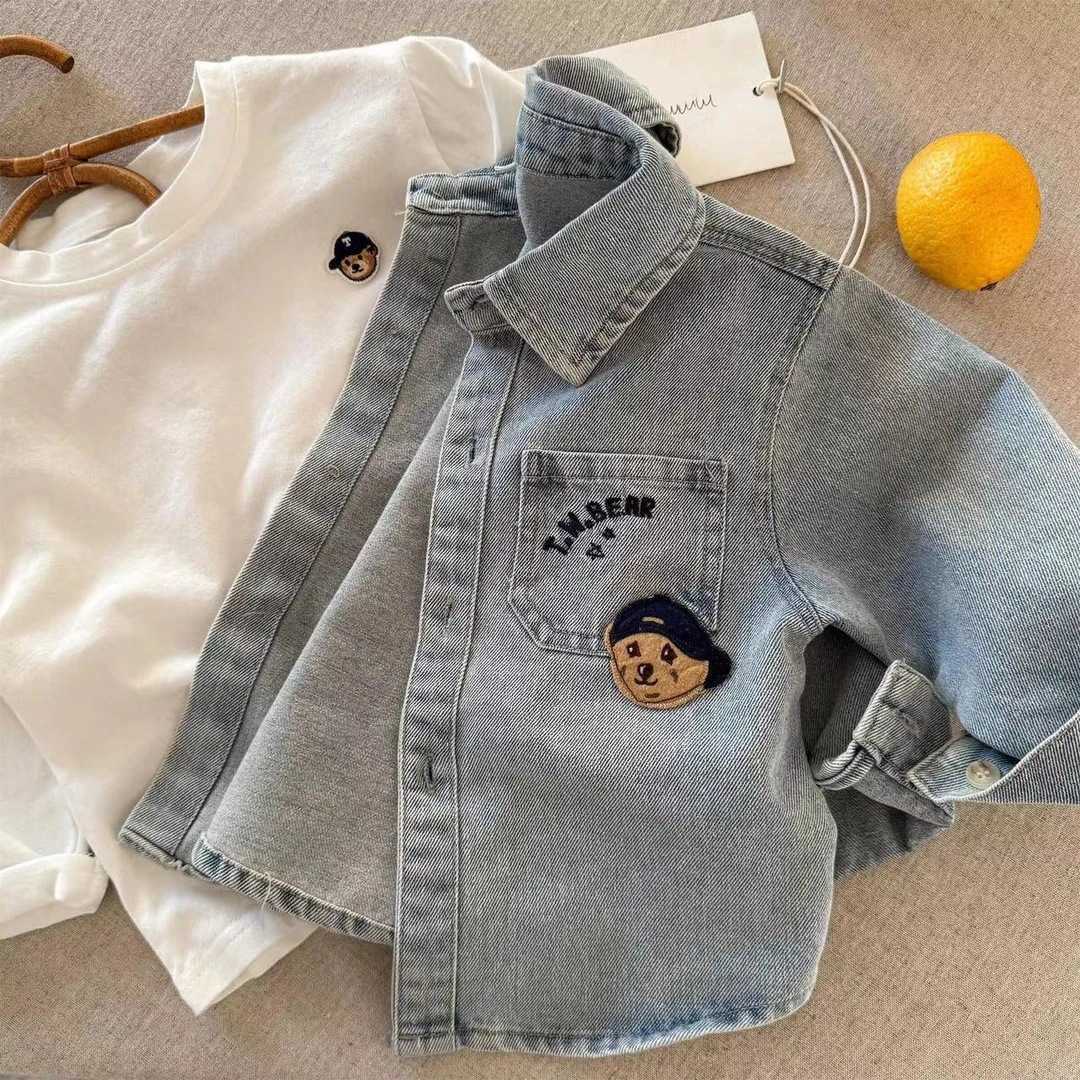 Jackets Childrens Shirt 2025 Spring New Product Mens and Womens Clothing Embroidered Bear Shirt Baby Cowboy Shirt Coat Trendy StyleY250227Z4PC