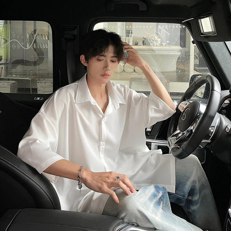 Summer Short Sleeved Shirt Men Oversized Casual Shirt Men Streetwear Korean Loose White Shirts Mens Formal Dress Shirt M-3XL 250224
