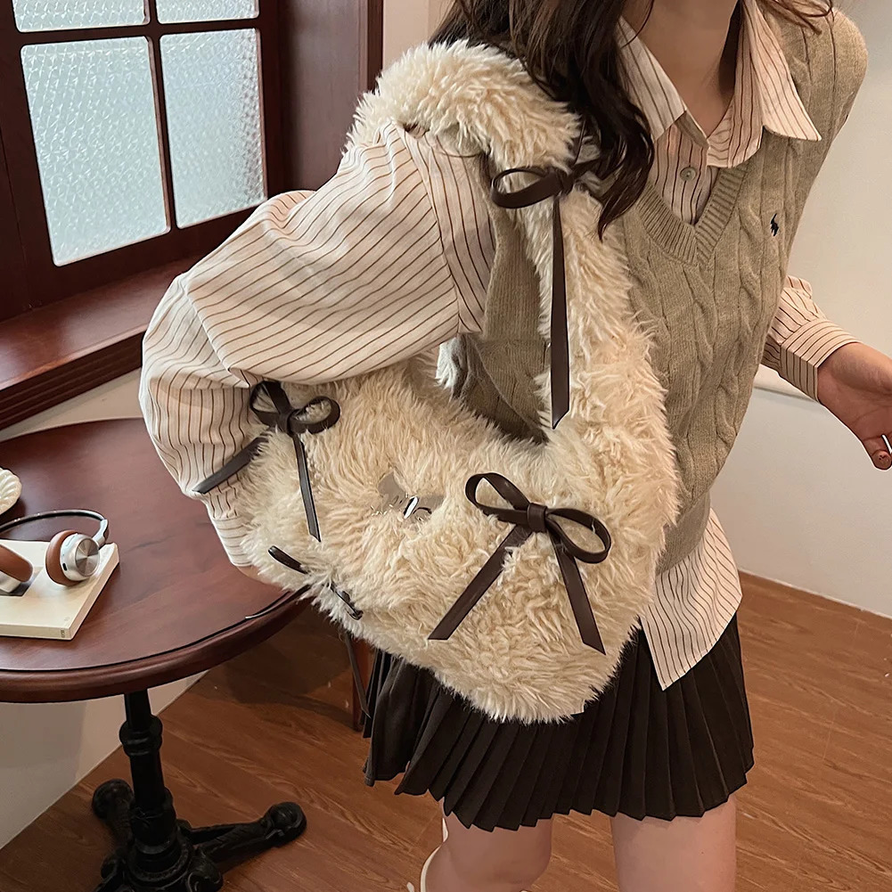 Ship from US Womens plush shoulder bag with zipper inner pocket clutch wallet homeless work travel 250227FBB