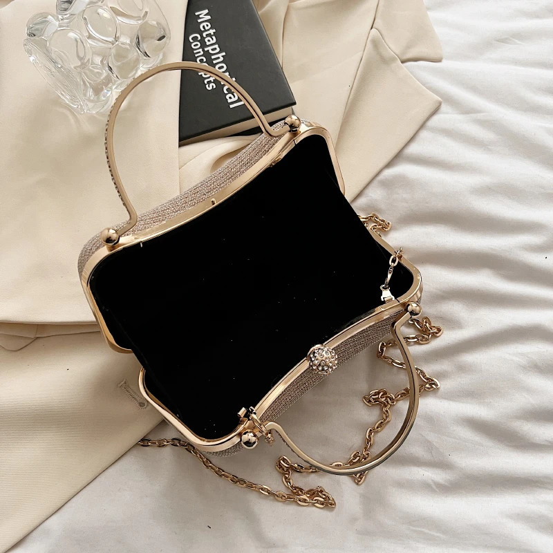 Chain Evening Bag Dinner Shoulder for Women Handbag Fashion Crossbody Bags Vintage Underarm Satchel Black 250221