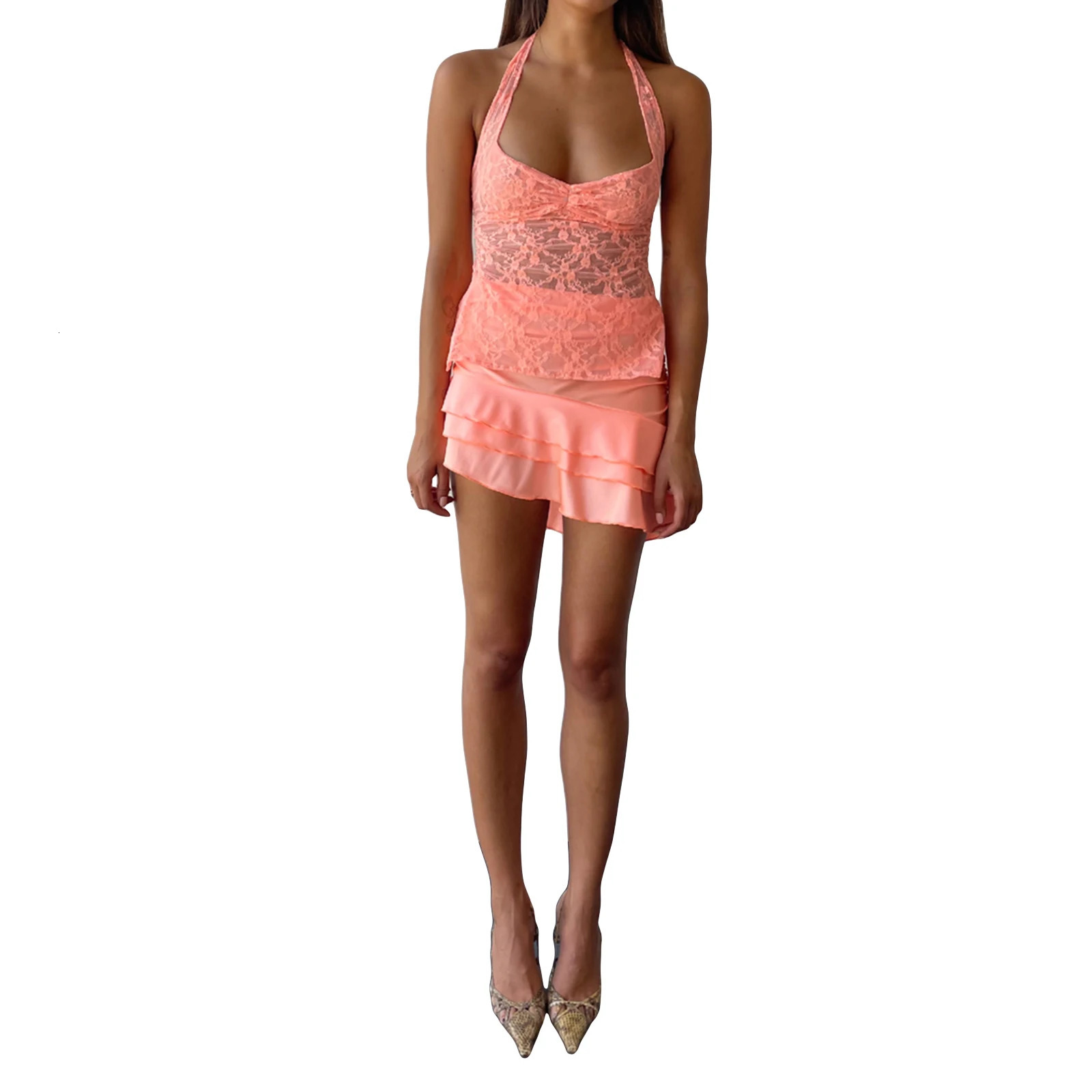 Meihuida Women sweet Fashion Tank Tops Lace Tie-Up Halter Neck Sleeveless Vests Summer Casual Slim Fit T-Shirts Streetwear 250226