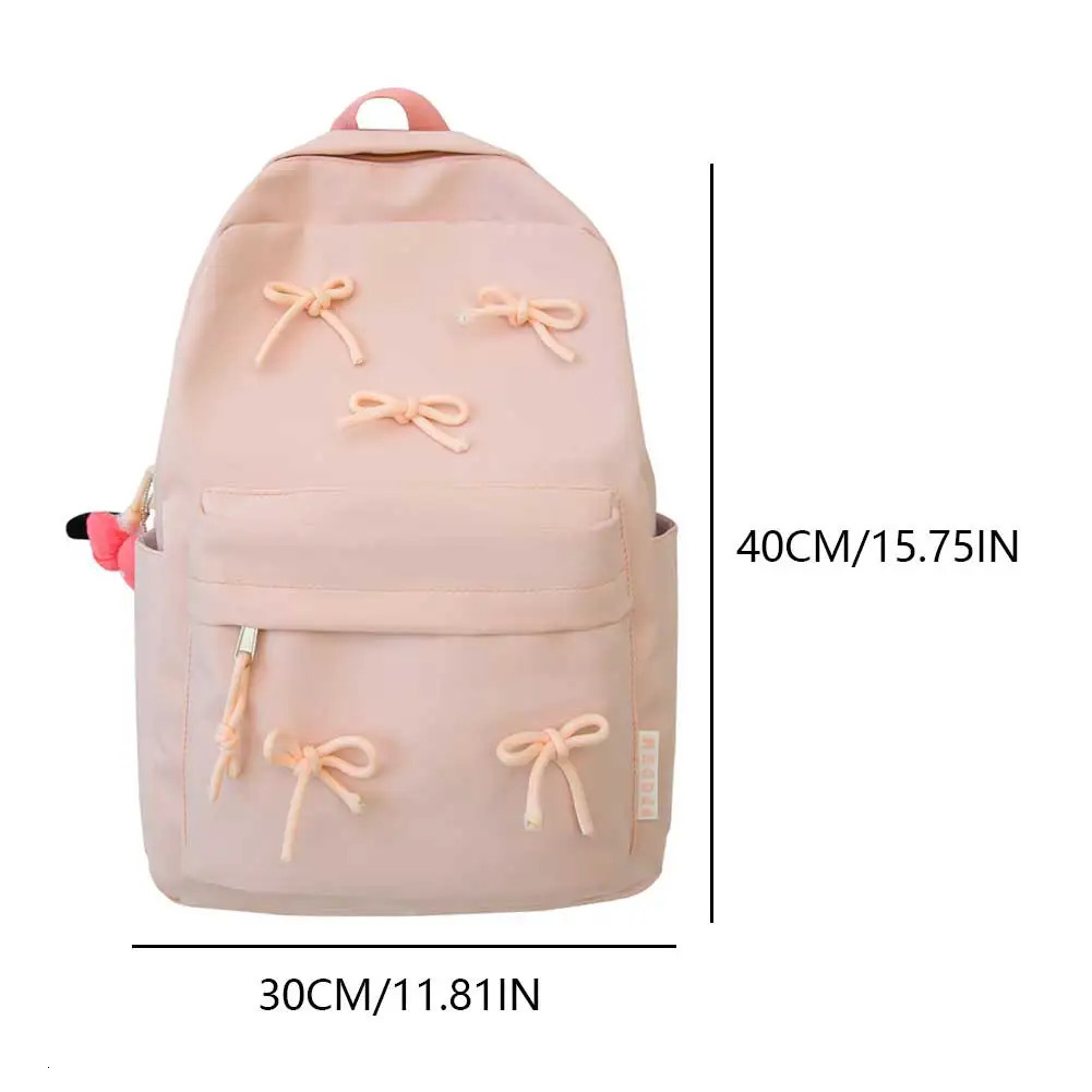 Ship from US Fashion Bow Backpack Laptop Rucksack Large Capacity Students Bookbags Solid Color Stylish Daypack Multipockets Travel 250227FBB